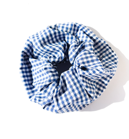 Elástico de cabelo scrunchie maxi xadrez azul